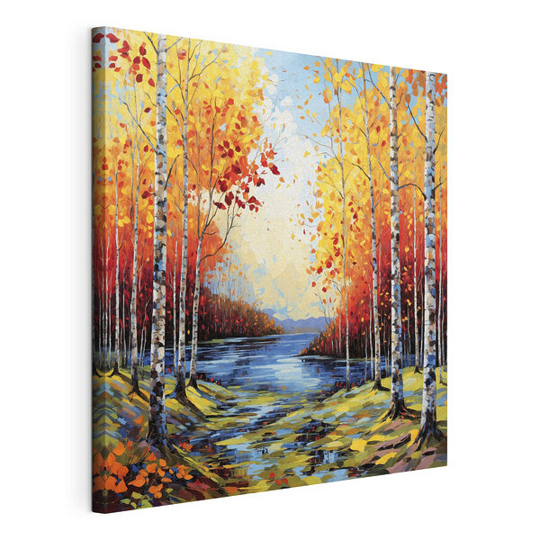 Tableau représentant une rivière avec des arbres et des feuilles Tableaux Tableau représentant une rivière avec des arbres et des feuilles