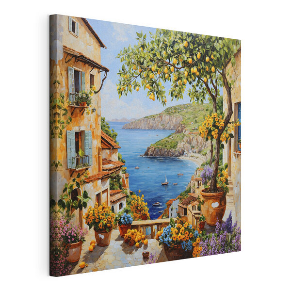 Peinture représentant une ville avec un plan d'eau et une baie Tableaux Peinture représentant une ville avec un plan d'eau et une baie