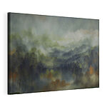 Tableaux Forêt brumeuse avec des arbres et des collines
