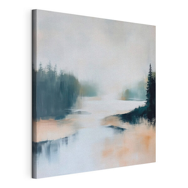 Tableau représentant une rivière, des arbres et du brouillard Tableaux Tableau représentant une rivière, des arbres et du brouillard