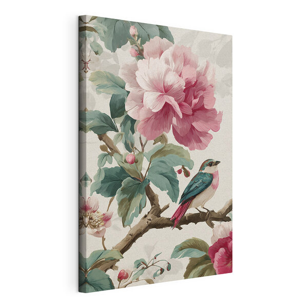 Un oiseau sur une branche, avec des fleurs Tableaux Un oiseau sur une branche, avec des fleurs