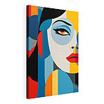 Tableaux Visage de femme orné de cercles colorés et de lèvres rouges