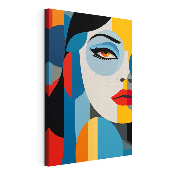 Visage de femme orné de cercles colorés et de lèvres rouges Tableaux Visage de femme orné de cercles colorés et de lèvres rouges