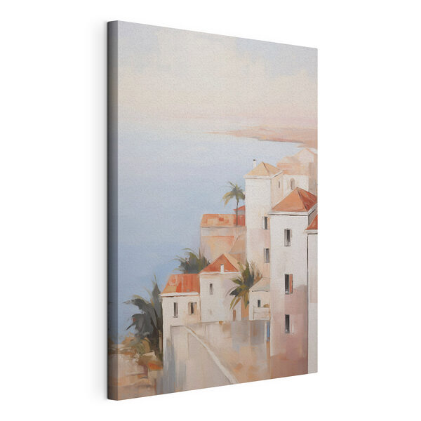Peinture représentant un ensemble de bâtiments avec des palmiers Tableaux Peinture représentant un ensemble de bâtiments avec des palmiers