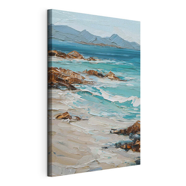 Peinture représentant une plage avec des rochers et de l'eau Tableaux Peinture représentant une plage avec des rochers et de l'eau