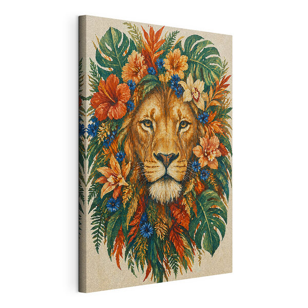 Tableau représentant un lion entouré de fleurs Tableaux Tableau représentant un lion entouré de fleurs