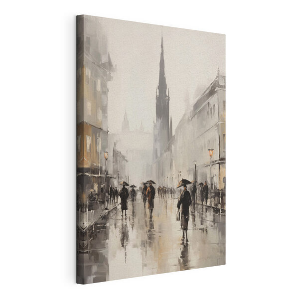 Tableau représentant des personnes marchant dans la rue avec des parapluies Tableaux Tableau représentant des personnes marchant dans la rue avec des parapluies