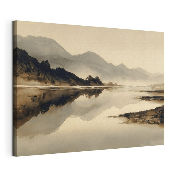 Aquarelle représentant un lac avec des montagnes en arrière-plan Tableaux Aquarelle représentant un lac avec des montagnes en arrière-plan