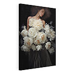 Tableaux Femme tenant un grand bouquet de fleurs