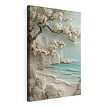 Tableaux Tableau représentant une plage avec des fleurs blanches et un arbre
