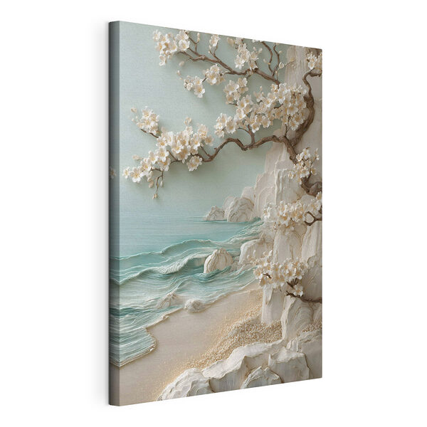 Arbre aux fleurs blanches sur une plage Tableaux Arbre aux fleurs blanches sur une plage