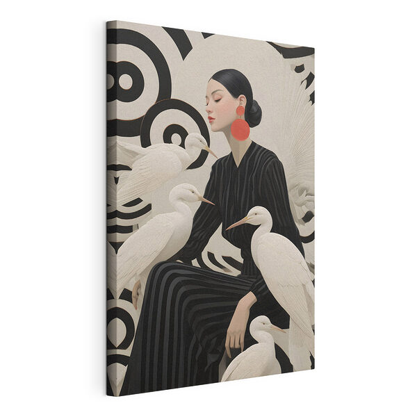 Femme assise avec des oiseaux blancs Tableaux Femme assise avec des oiseaux blancs