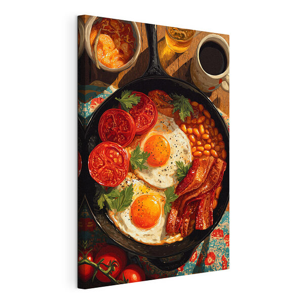 Plat composé d'œufs, de bacon, de haricots et de tomates Tableaux Plat composé d'œufs, de bacon, de haricots et de tomates