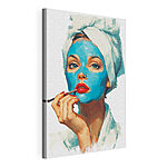 Tableaux Femme portant un masque bleu sur le visage