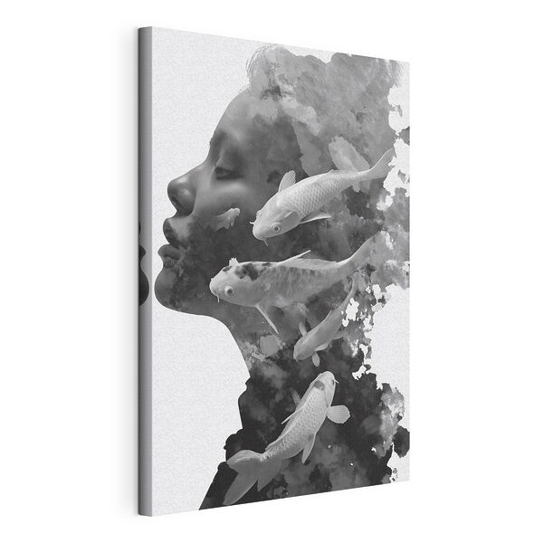Visage de femme avec un poisson Tableaux Visage de femme avec un poisson