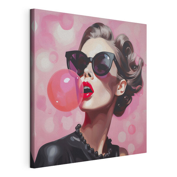 Une femme en train de faire une bulle Tableaux Une femme en train de faire une bulle