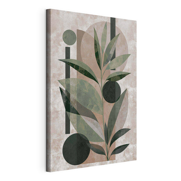 Peinture représentant une plante avec des feuilles et des formes géométriques Tableaux Peinture représentant une plante avec des feuilles et des formes géométriques
