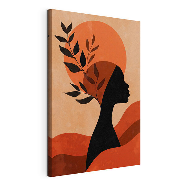 Silhouette d'une femme avec des feuilles sur la tête Tableaux Silhouette d'une femme avec des feuilles sur la tête