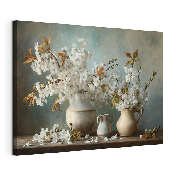 Composition de fleurs blanches dans des vases Tableaux Composition de fleurs blanches dans des vases
