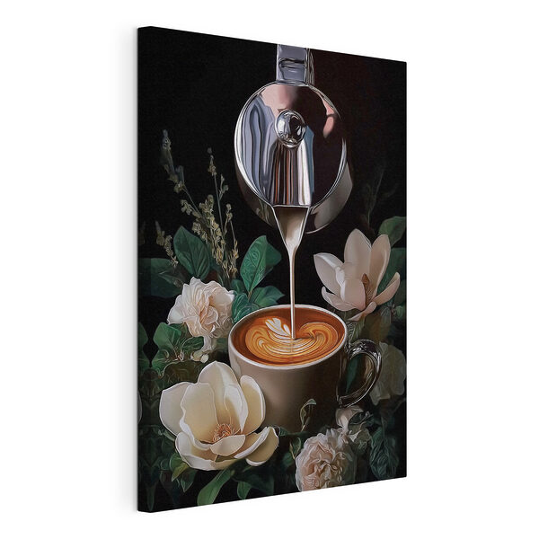 Tableaux Tableaux Une personne en train de verser du lait dans une tasse de café (UGS : s50123)