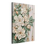 Tableaux Bouquet de fleurs blanches accompagnées de feuilles vertes