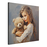 Tableaux Une petite fille tenant un ours en peluche