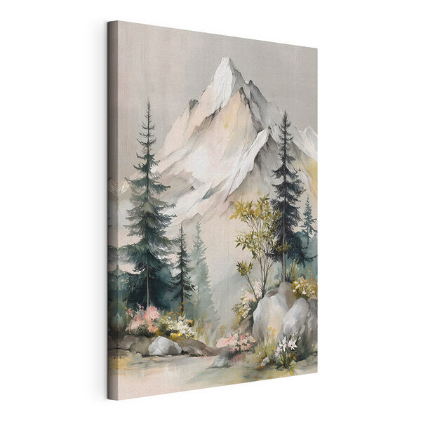 Tableaux Tableaux Tableau représentant une montagne avec des arbres et des fleurs (UGS : s50153)