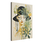 Tableaux Femme avec un chapeau noir et des feuilles vertes