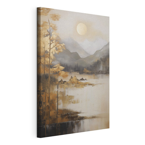 Tableaux Peinture représentant un lac, des montagnes et des arbres