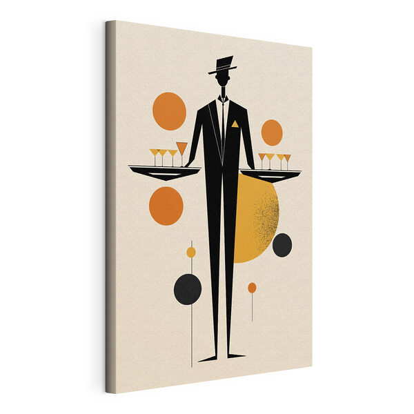 Tableaux Un homme en smoking tenant un plateau avec des boissons (UGS : s50328) Tableaux Tableaux Un homme en smoking tenant un plateau avec des boissons (UGS : s50328)