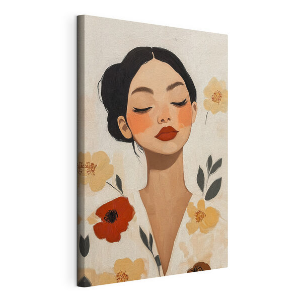 Tableaux Femme aux lèvres rouges et aux fleurs