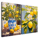 Impression sur toile modulaire Des citrons dans un vase et un vase avec des citrons