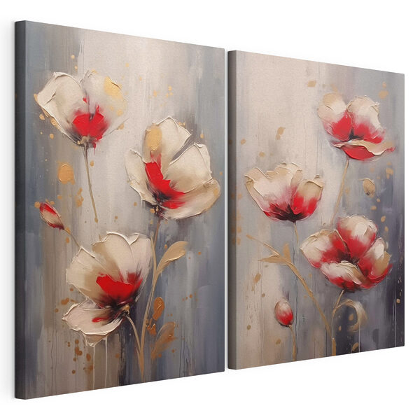 Peinture représentant des fleurs sur fond gris Impression sur toile modulaire Peinture représentant des fleurs sur fond gris