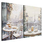 Impression sur toile modulaire Tableau représentant une rue avec une table et des chaises