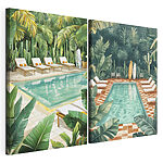 Impression sur toile modulaire Piscine et transats dans un cadre tropical