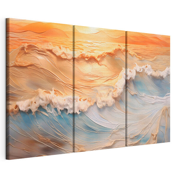 Impression sur toile modulaire Des vagues sereines dans la lumière du coucher de soleil