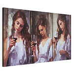 Impression sur toile modulaire Collage représentant une femme tenant un verre à vin
