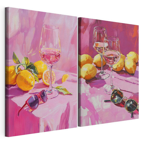 Impression sur toile modulaire Impression sur toile modulaire Peinture représentant des verres à vin et des citrons (UGS : m00444)