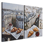 Impression sur toile modulaire Tableau représentant une ville avec un croissant et une coupe de fruits