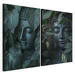 Impression sur toile modulaire Statue représentant une personne entourée de feuilles
