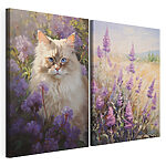 Impression sur toile modulaire Un chat dans un champ de fleurs