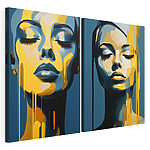 Impression sur toile modulaire Visage d'une femme sur lequel coule de la peinture jaune