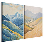 Impression sur toile modulaire Peinture représentant des montagnes et une rivière
