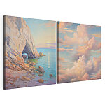 Impression sur toile modulaire Tableau représentant une plage et un rivage rocheux