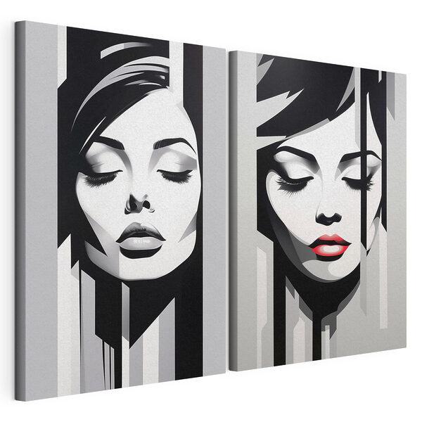 Des visages rêveurs en noir et blanc Impression sur toile modulaire Des visages rêveurs en noir et blanc