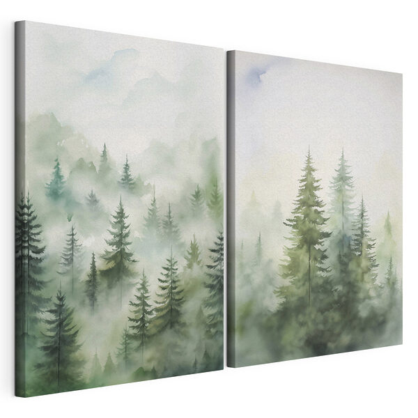 Peinture représentant des arbres dans le brouillard Impression sur toile modulaire Peinture représentant des arbres dans le brouillard