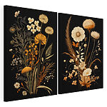 Impression sur toile modulaire Illustration botanique fantaisiste sur fond noir
