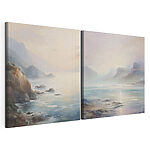 Impression sur toile modulaire Tableau représentant une plage et un rivage rocheux