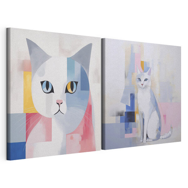 Impression sur toile modulaire Deux tableaux représentant un chat
