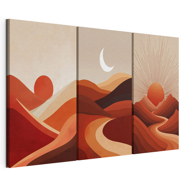 Massif montagneux avec le soleil et des nuages Impression sur toile modulaire Massif montagneux avec le soleil et des nuages